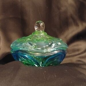 Vintage Mikasa Blue and Green Glass Candy Bowl